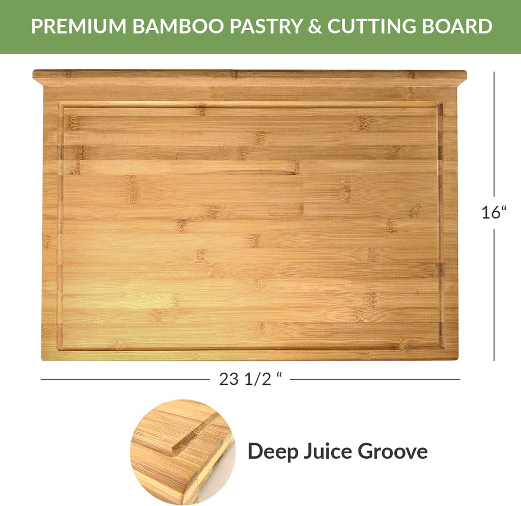 One’s Own Natural Bamboo Dough Board, Front & Rear Lip, Perfect For Preparing Homemade Bread Dough