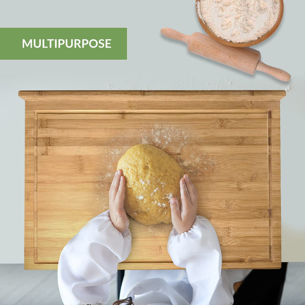 One’s Own Natural Bamboo Dough Board, Front & Rear Lip, Perfect For Preparing Homemade Bread Dough