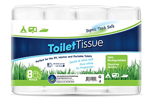 Freedom Living RV Toilet Paper (2-Ply, 8 Rolls, 500 sheets each) - Biodegradable Septic Tank Safe Rapid Dissolve Toilet Tissue for Camping, Marine, RV Holding