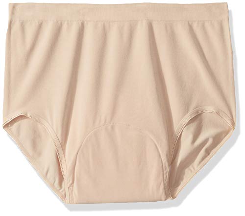 Incontinence Underwear Womens High Banded Brief (Beige) with Super-Absorbent (14 Oz) White Bamboo Charcoal Pad. Beige Cotton for Total Discretion and Comfort