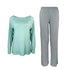 Sleepy Time Satin Solid Print Women's Long Sleeve Bamboo Pajamas - Teal / Medium