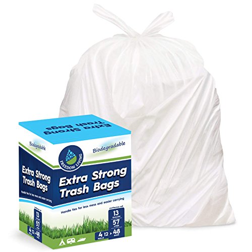 Freedom Living Biodegradable Heavy Duty White Trash Bags with Handle Ties for Kitchen, Yard, Lawn, Contractor, Janitorial or Office (13 Gallon)