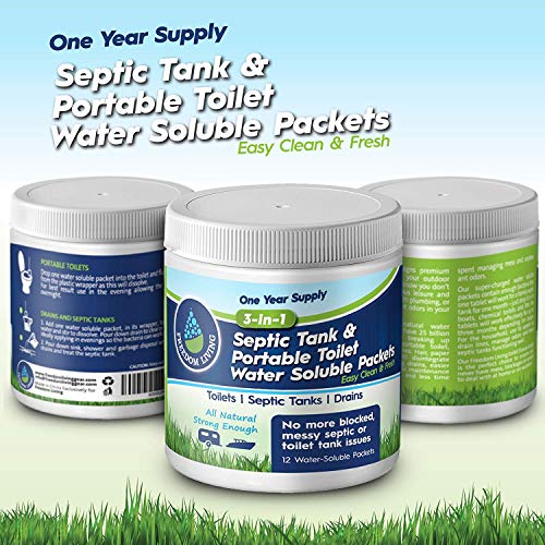 Septic Tank Treatment & Holding Tank Deodorizer Tablets, 1 year supply, Bio clean Packs for RV, Marine Portable Toilets, toilet cleaning chemicals, All Natural. Must have RV accessories